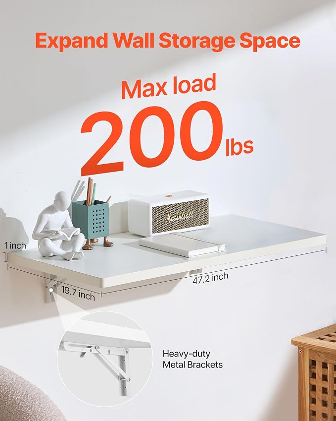 VEVOR Wall Mounted Folding Table, 47.2 x 19.7 inches Wall Mount Table, Floating - Image 3