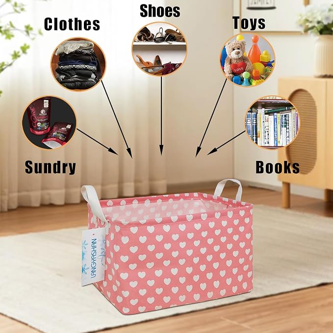 LANGYASHAN Rectangular Storage Bin Collapse Canvas Fabric Cartoon Storage Basket - Image 4