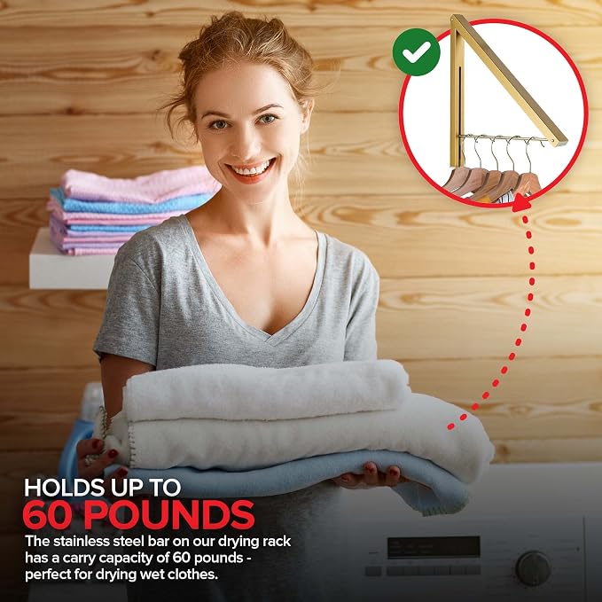 Single Foldable Clothing Rack, Wall-Mounted Retractable Clothes Hanger - Image 5