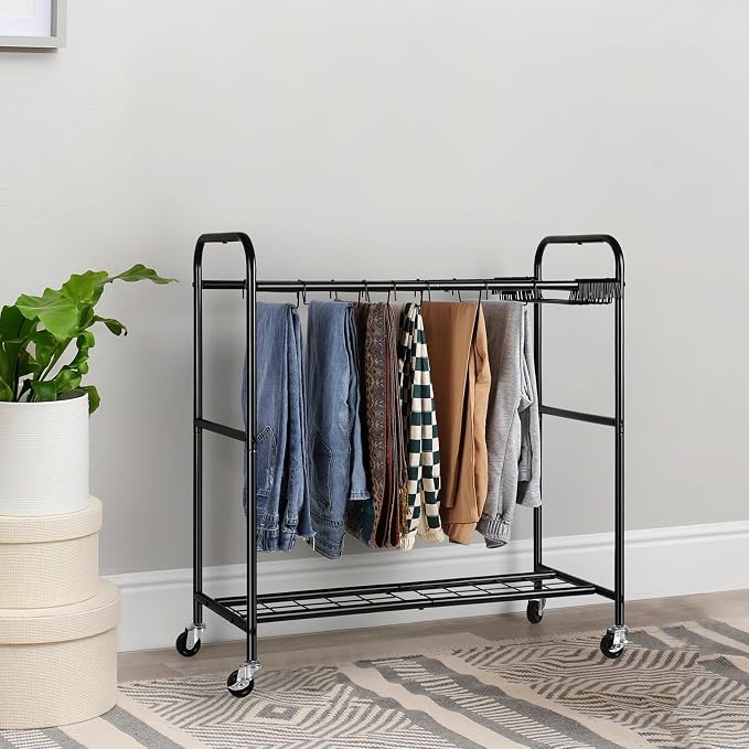 OYEAL Pants Trolley Rolling Pants Hangers Black Pants Rack Stand - Image 6