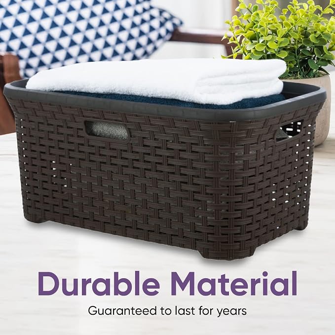 Designed Laundry Basket Plastic Storage Hamper Basket, Wicker Design 50 Liter. - Image 8
