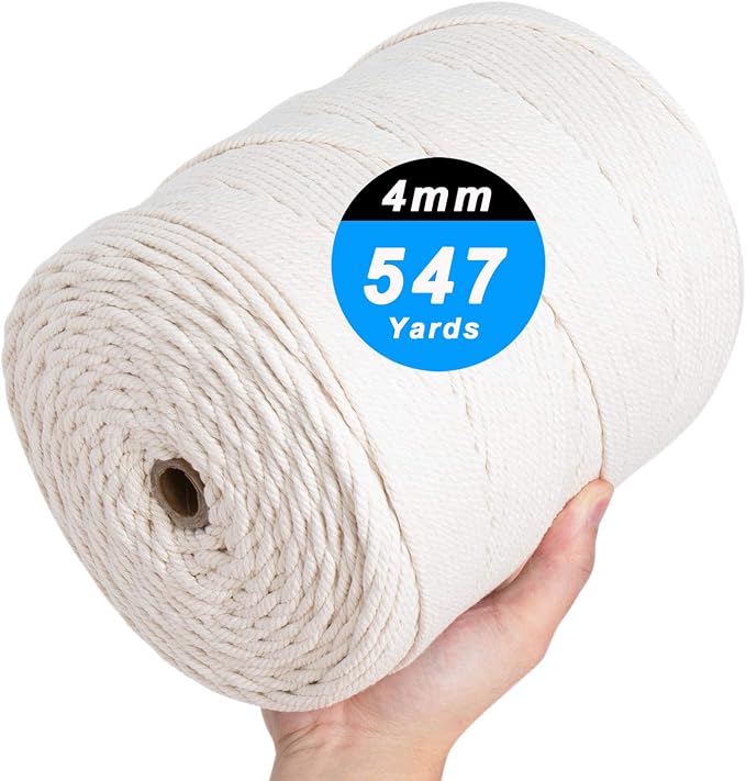 Macrame Cord 4mm x 547Yards, Natural Cotton Macrame Rope by Unknown