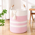 60L Striped Laundry Basket, Woven Cotton Rope Storage Bin by Degeyoyo