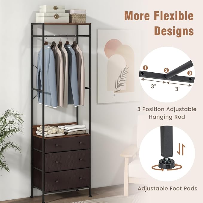 LOKO Clothes Rack with 3 Fabric Drawers, Freestanding Closet Organizer - Image 8