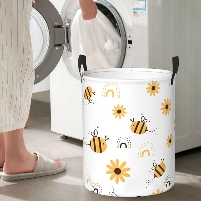 Cartoons Bee Laundry Basket, Sunflower Rainbow Dirty Clothes Laundry Hamper - Image 5