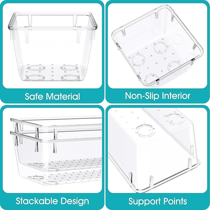 13 PCS Clear Plastic Drawer Organizers Set, 4 Size Desk Drawer Organizer Trays - Image 3