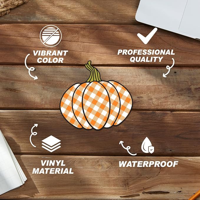 Pumpkin Gingham Plaid Fall Stickers Vinyl Autumn Themed Sticker Pack 16Pcs - Image 3