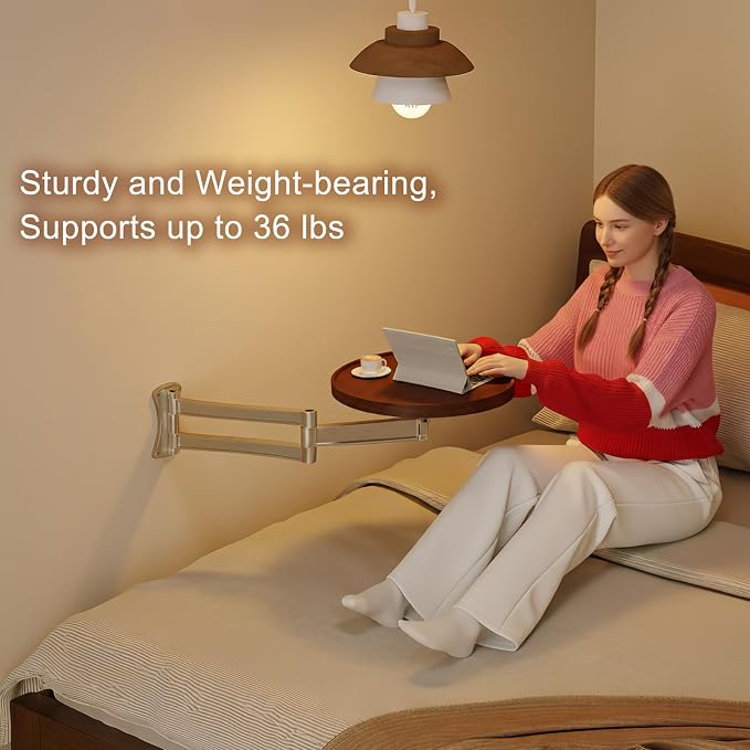 Wall Mounted Folding Table, Walnut Bedside Shelf Wall Mount Floating Wall Desk - Image 8