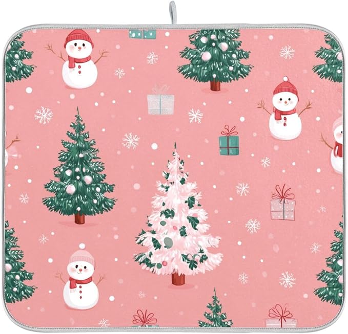 Christmas Tree with Snowman Dish Drying Mat Super Absorbent Drying Mat 16x18 - Image 8
