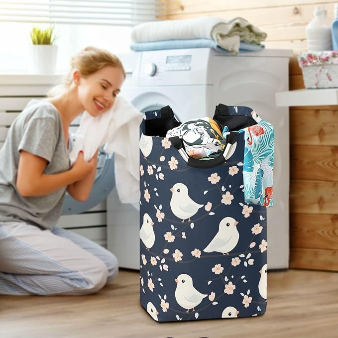 Cartoon kawaii-style Bird Navy Blue laundry baskets, foldable and waterproof - Image 6