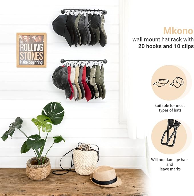Mkono Hat Rack for Wall Baseball Cap Organizer Hanger - Image 4