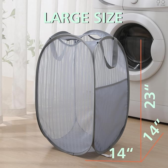 Solidly Handy Laundry Mesh Popup Hamper, Foldable Lightweight Pop up Basket - Image 6