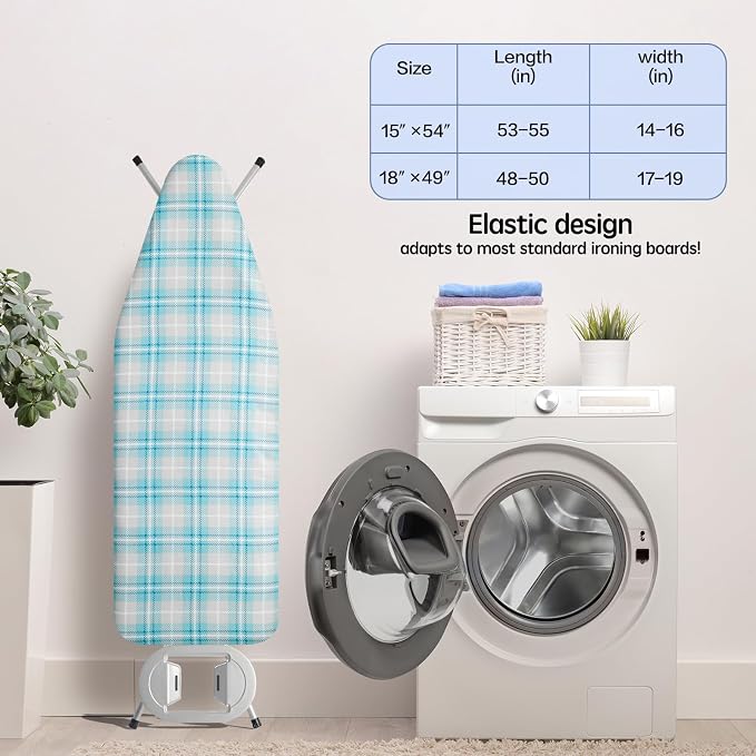 BNDX 15"x54" Ironing Board Cover – Aqua Plaid Design, Thick Padding - Image 6