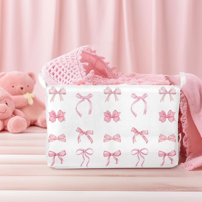 Chunful 4 Pcs Coqutte Pink Bow Storage Baskets Easter Baskets Cute Preppy Pink - Image 7