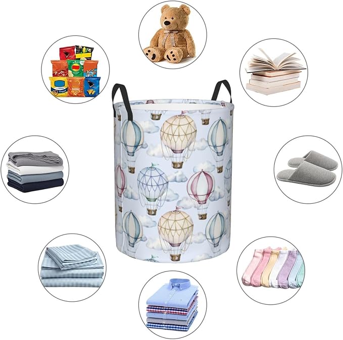 Watercolor Hot Air Balloons And Clouds Laundry Hamper Bag - Image 5
