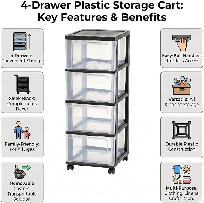 4-Drawer Narrow Storage Cart - Image 4