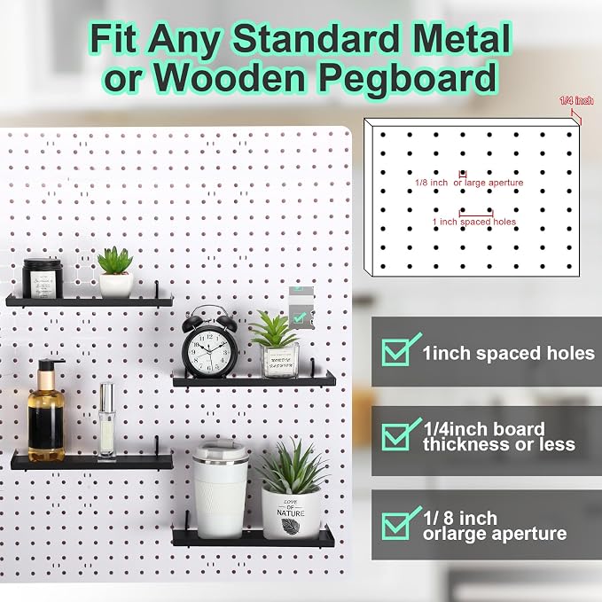 4 Pcs Pegboard Shelves, 14 x 6 Inch Metal Shelf Brackets Pegboard Tray - Image 5