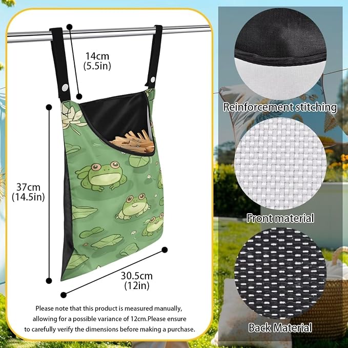 Cute Frog Clothespin Bag with Hanging Hook Reusable Laundry Canvas Clothes Pin - Image 6