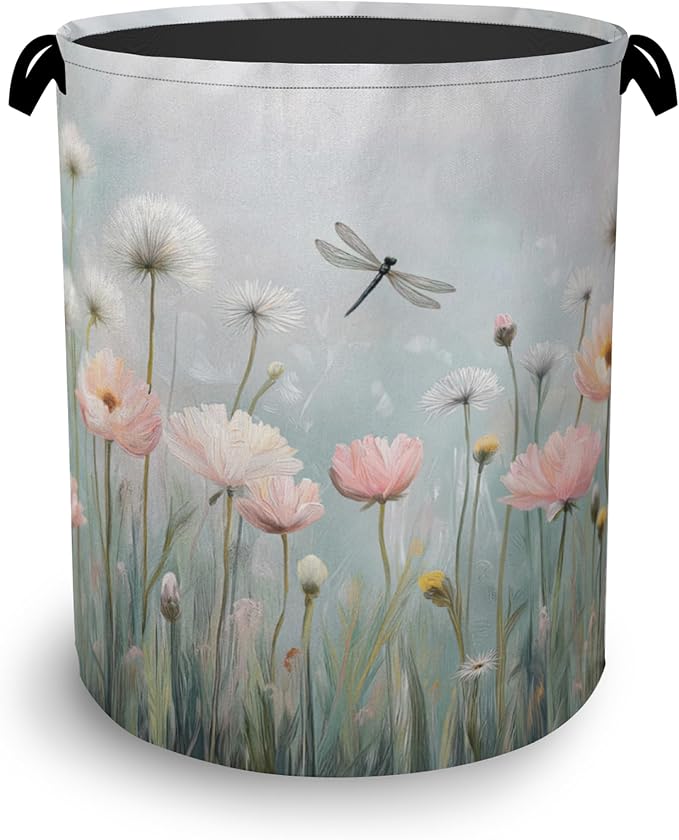 Dragonfly Laundry Hamper, Dandelion Flower Dirty Clothes Laundry Basket by Unknown