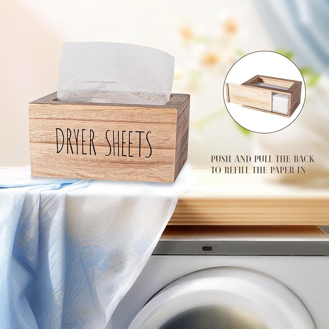 zoocatia Laundry Room Decor Dryer Sheet Container Wood Detergent Dispenser - Image 3
