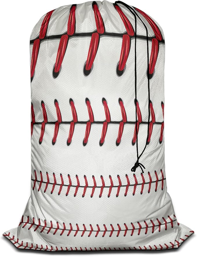 Swono 1 Pack Laundry Bag, Softball Baseball Red Lace Over White Background by Swono