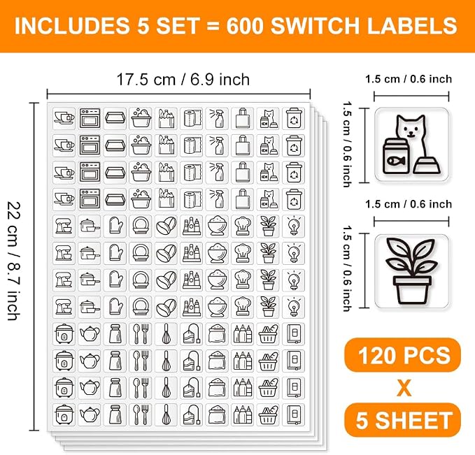 600 Pcs Light Switch Sticker Labels, 30 Designs Transparent Switch ID Stickers - Image 2