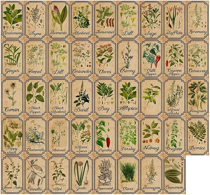 Herb and Spice Apothecary Labels Vintage Labels Stickers by Unknown