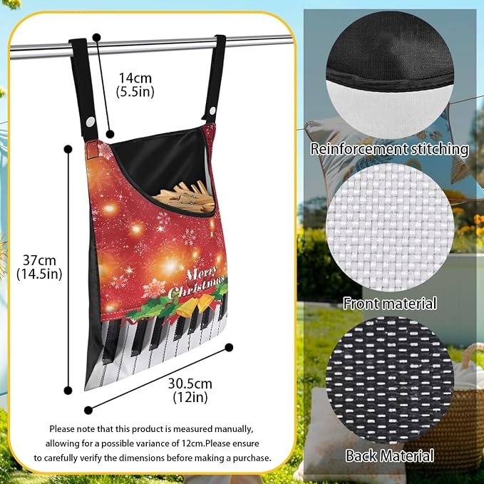 Christmas Piano Clothespin Bag Clip Large Capacity Storage Bag Machine Washable - Image 6