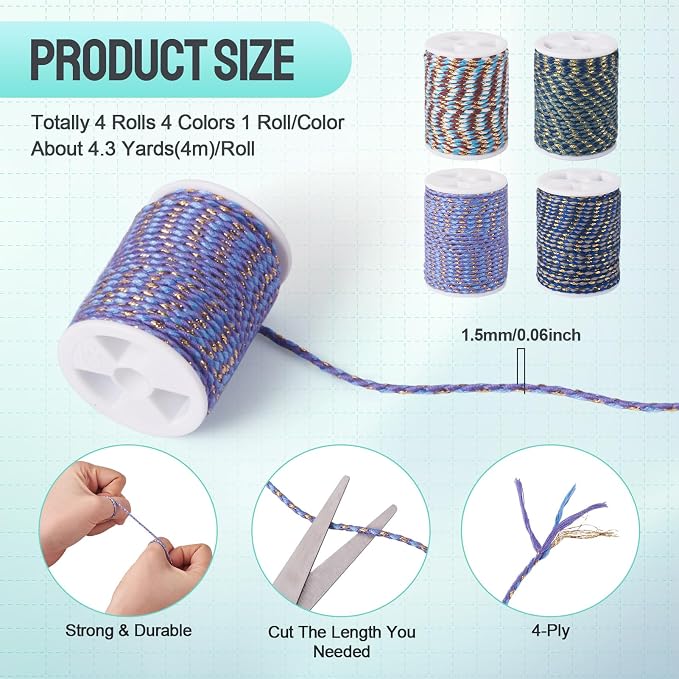 51.6 Feet Handmade Twine Braided Cord 1.5mm Ethnic Macrame Polycotton Rope - Image 3