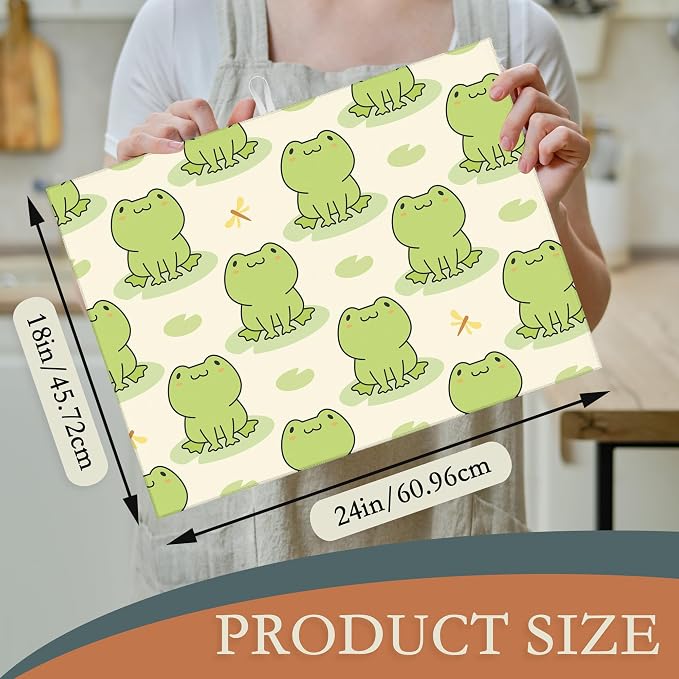 Cute Green Frog Dish Drying Mats 18x24 Inch, Dish Pad Drying Rack Mat - Image 2
