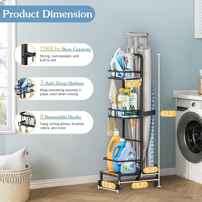 Ironing Board Hanger, Iron and Ironing Board Holder No Wall Mount, Laundry Room - Image 2