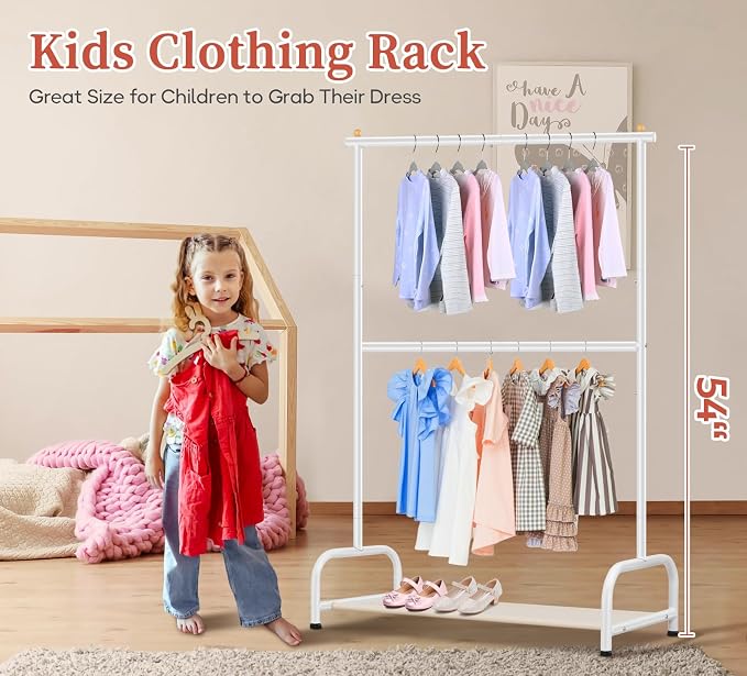 SLEEPING LAMB Double Rod Kids Clothes Rack, Small Toddler Clothing Rack - Image 2