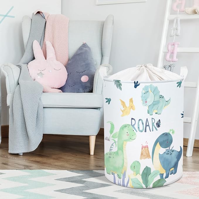 Clastyle 45L Cartoon Green Dinosaur Laundry Basket - Image 3