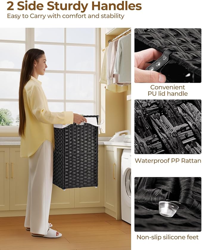 Greenstell Laundry Hamper with Lid, 125L Laundry Basket with 2 Removable Liner - Image 3