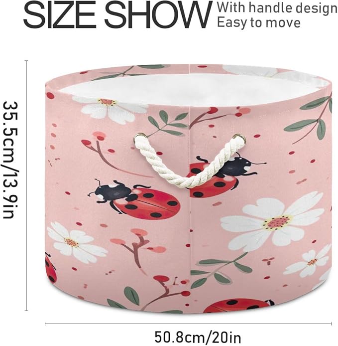 Lady Bugs on Pink Laundry Basket Extra Large Storage Basket 20" x 14" Blanket - Image 2