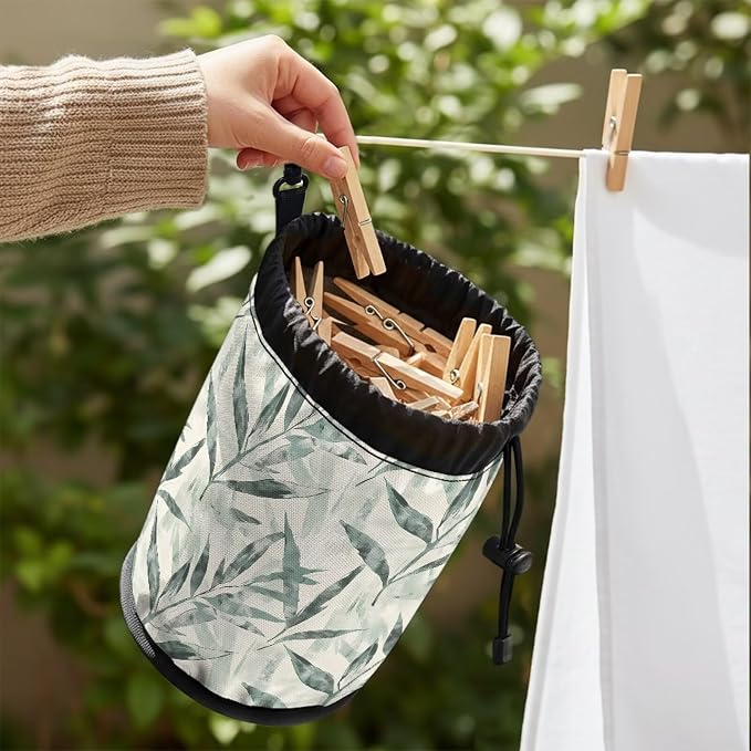 Bamboo Leaf Clothespin Bag Holder Hanging Clothespin Bag - Image 4