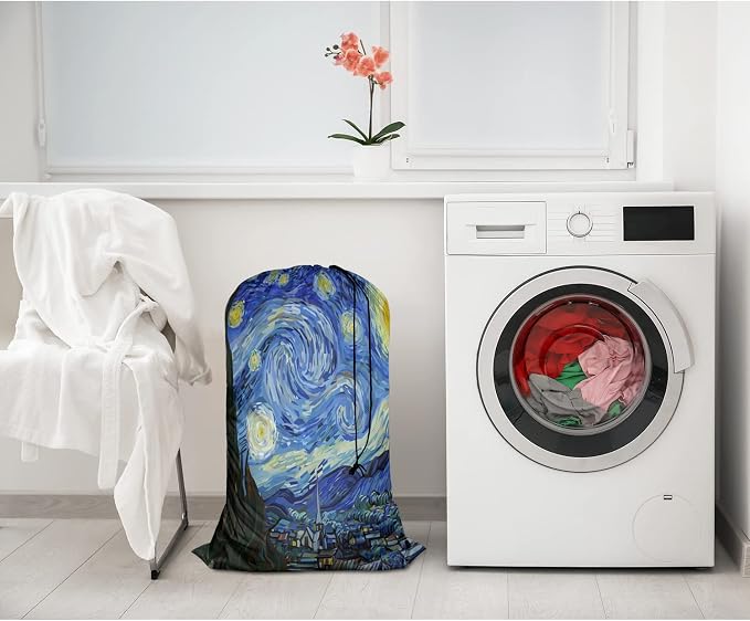 Swono Sturdy Laundry Basket Hamper, Starry Night Abstract Art Foldable Laundry - Image 4
