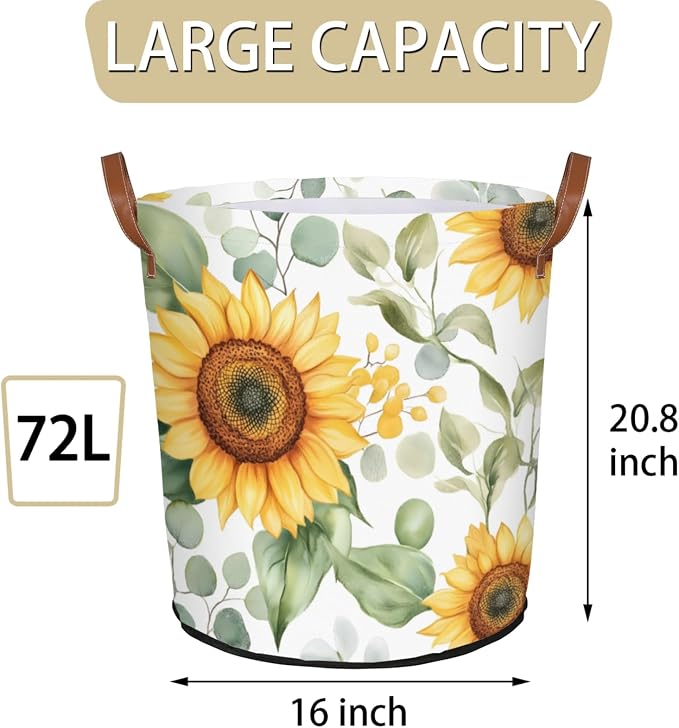 Sunflowers White Laundry Hamper Waterproof Collapsible Basket - Image 2