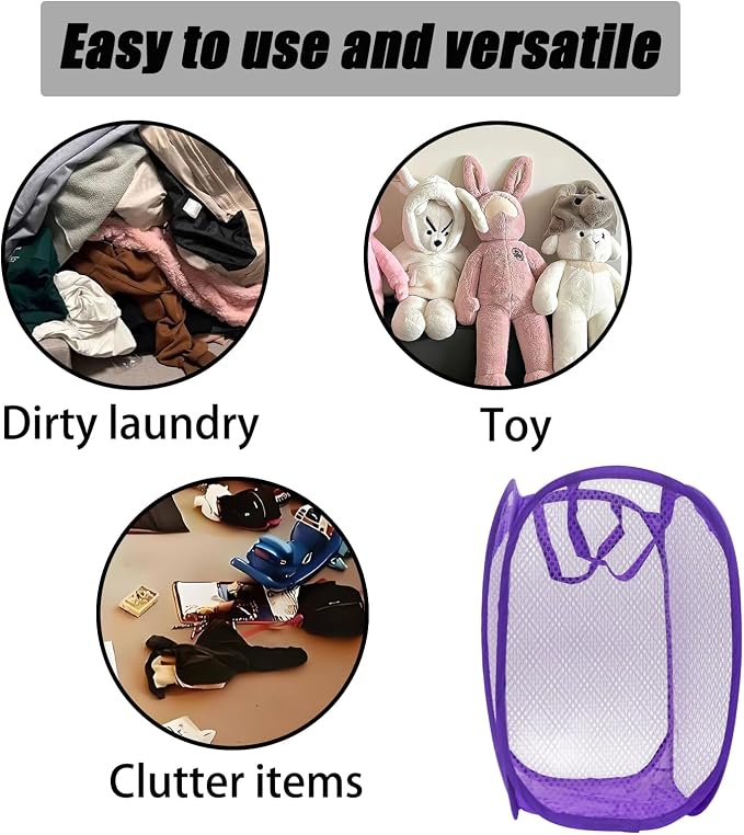 2Pcs Popup Mesh Laundry Baskets, Collapsible and Portable Laundry Hamper - Image 5