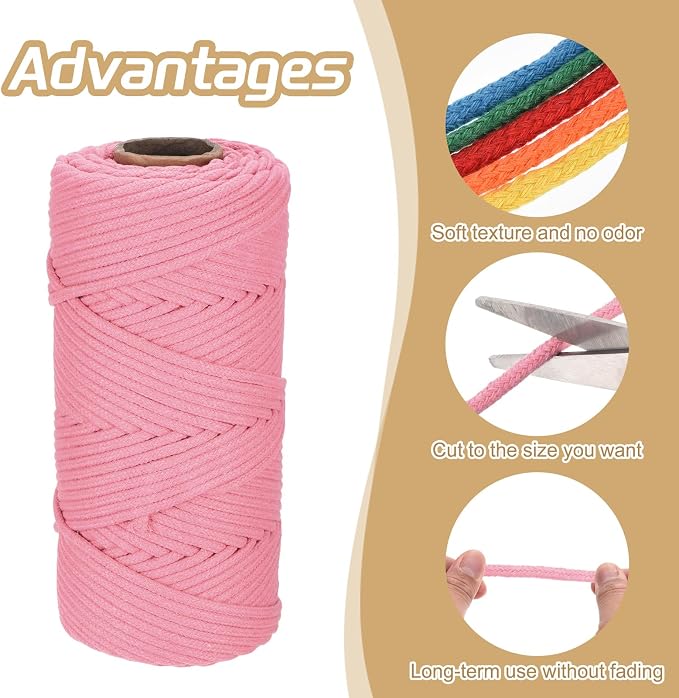 Rebower Macrame Cord 4mm x 109 Yard, Natural Cotton Macrame Rope Twisted - Image 3