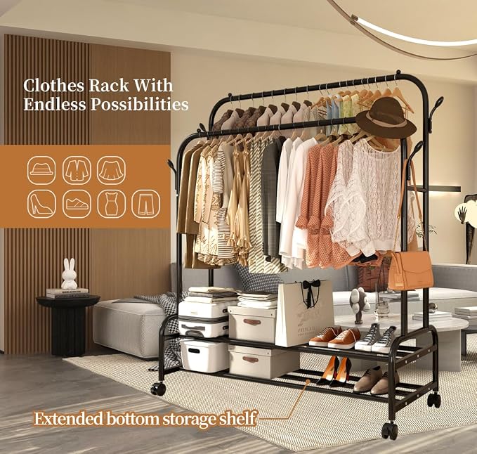 Antiwar Sturdy Metal Double Rodding Clothes Rack - Image 4