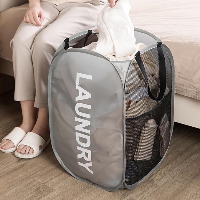 2pcs Pop Up Mesh Laundry Hamper Room Collapsible Storage Bin Lightweight Basket - Image 7