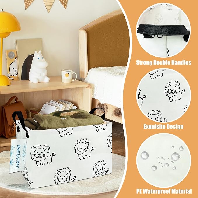 LANGYASHAN Rectangular Storage Bin Collapse Canvas Fabric Cartoon Storage Basket - Image 3