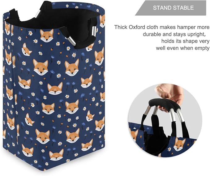 forests Fox Flower Blue laundry baskets, Foldable and waterproof dirty clothes - Image 3