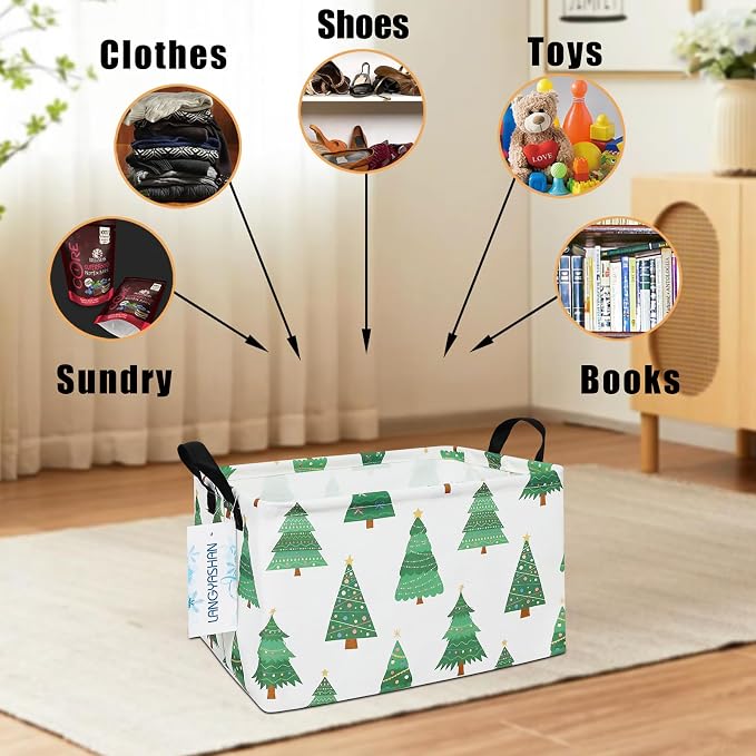 LANGYASHAN Rectangular Storage Bin Collapse Canvas Fabric Cartoon Storage Basket - Image 6