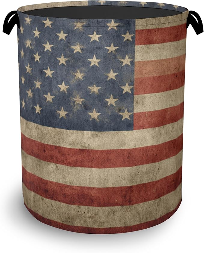 Vintage Flag Laundry Basket, Oxford Cloth Laundry Hamper by Unknown