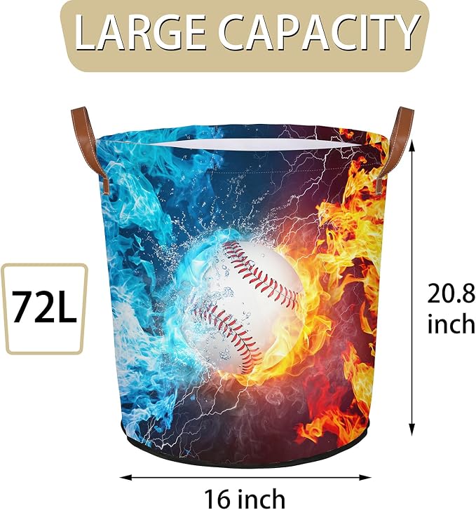 Baseball Fire Laundry Hamper Waterproof Collapsible Basket - Image 2