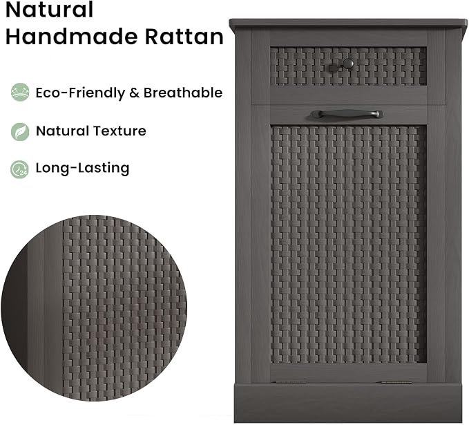 Tilt Out Laundry Hamper Cabinet, Rattan-Style Laundry Room Organization - Image 7