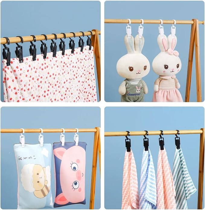 20 PCS Laundry Hooks with Clips Super Strong Plastic Home Travel Swivel Hanging - Image 7