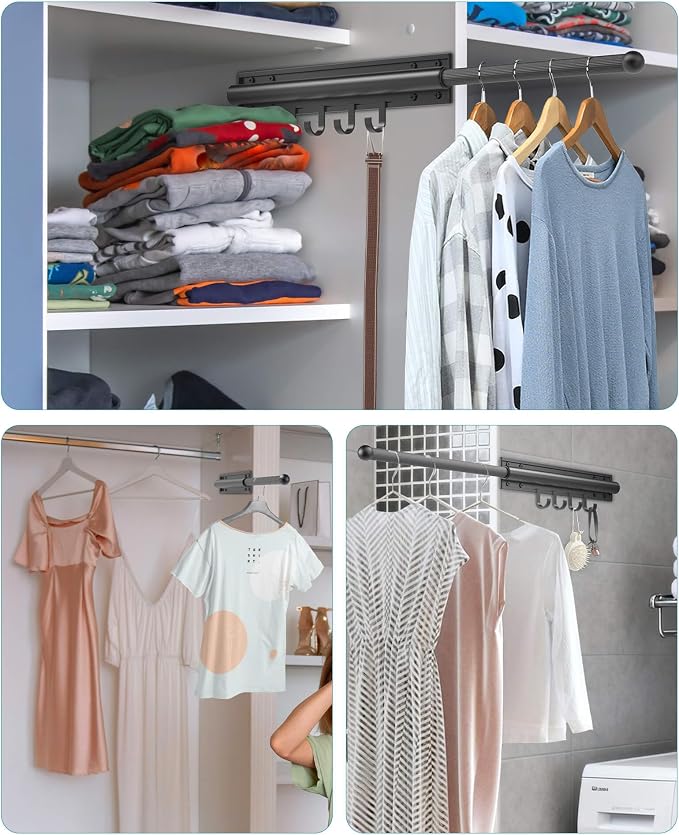 12 Inch Valet Rod for Closet Pull Out, Retractable Closet Rod for Hanging - Image 6